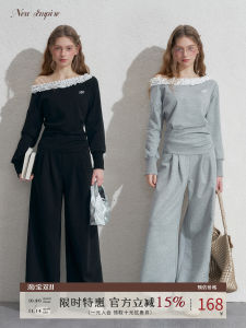 New Empire 2025 Autumn New Shoulderless Casual Sweatshirt Womens Fashion Set Two-Piece Set Long Sleeve round Neck Hip Hop Style