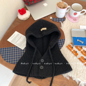 Nabi] South Korea Dongdaemun Thickened Version ~ Pull Hat Thermal and Windproof Pullover Drawstring Scarf Integrated Woolen Cap