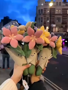 Tulip Bouquet Plush Toy jelly cat cotton Holding Flower Wedding Bouquet Simulation Plush Valentines Day Gift