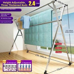 forsso | Stainless Steel Folding Dual Pole Extendable Clothes Rack
