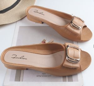 IELGY New Half Slippers Womens Summer Fashion Square Buckle Casual Block Heel Flat Sole