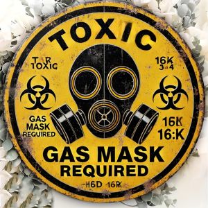 CIFbuy | Toxic Warning Metal Sign Vintage Gas Mask Plaque Man Cave Garage Decor