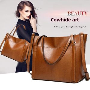 Fashionable Leather Womens Tote Bag Large Capacity Commuter Single Shoulder Handbag Casual Simple Style Double Zipper Closure