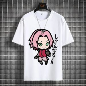 Bandai | Naruto Casual White Childrens T-shirt Summer New Anime Peripheral Printed Parent-child Outfit Pure Cotton Fashionable T-shirt