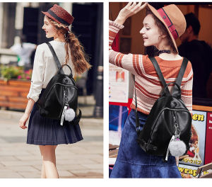Tas Ransel Wanita Hitam Polos Kasual Kulit PU Polyester Backpack Sekolah Korean Style COD T247