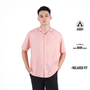 Aerostreet Kemeja Rayon Marva Pink Hawai Polos Cerah Pria Wanita QABAA