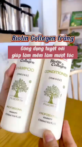 Cặp Dầu Gội dầu Xả Biotin Collagen Trắng | Giảm Rụng TócPhục Hồi Tóc Khô Xơ Hư Tổn 1000ml