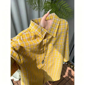 ZHUOCAN | Retro Check Short-sleeved Shirt For Men Loose Fit UV Protection