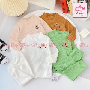 [BÃO SALE] Đồ Bộ Len Tăm Dài Tay Thu Đông Cho Bé Trai Bé Gái Quần Áo Thu Đông Bộ Len Cho Bé Gái Trai 3P gấu Bé_Xinh_Shop