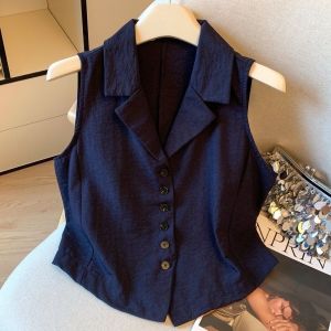 Áo Vest Sơ Mi Nữ Dáng Ôm Ngắn Mùa Hè Đơn Giản Đa Năng Cổ Bẻ Một Nút Phong Cách Đơn Giản Cổ Điển Thường Ngày