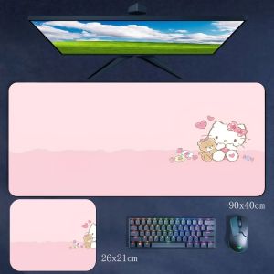 Sanrio | Girls Cute Pink Hello Kitty High Quality Rubber Non-slip Mouse Pad Cartoon 90x40cm Large Size High Definition Printing Table Mat