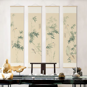 New Chinese Style Office Decorative Painting Bamboo Peaceful Tea Room Zen Artwork Living Room Guest Sitting Room Entrance Axis