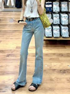 Quần Jeans Ống Rộng Co Giãn Cạp Cao Màu Xanh Nhạt Cho Nữ Quần Dài Mùa Hè Quần Dài Ôm Dáng Ống Rộng Thường Ngày