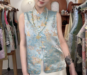 New Chinese Style Womens Vest 2024 Spring Summer Autumn New Retro Embroidery Sleeveless Shoulder Pad Top Outerwear