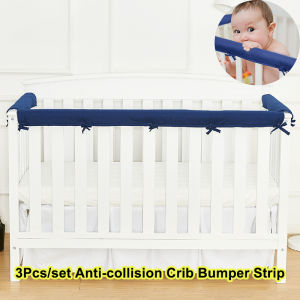 3Pcs/set Solid Color Baby Bed Bumper Strip Anti-collision Crib Protector Washable Safety Rail Fence