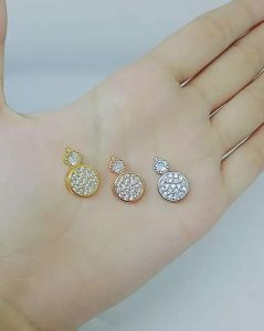 kalung rantai itali kaca+liontin tusuk bulat mata putih/perak asli silver 925 lapis emas/perhiasan fashion wanita terbaru