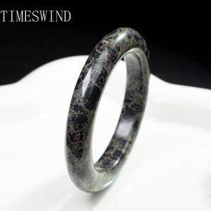 TIMESWIND Natural Original Anshan Plum Jade Flower Pattern Black Women Retro Bangle Gift Fashion Jewelry with Certificate