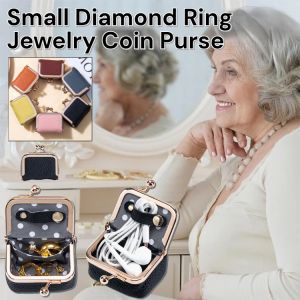 Genuine Leather Small Diamond Ring Jewelry Coin Purse Womens Small Storage Bag Necklace Earrings Jewelry Bag