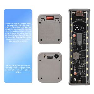 diymore | PD65W Hộp Lưu Trữ Pin Sạc Siêu Nhanh 8 Cell 18650 Bộ Vỏ Sạc Dự Phòng DIY Có Màn Hình Kỹ Thuật Số USB + Giá Đỡ Sạc Type-C