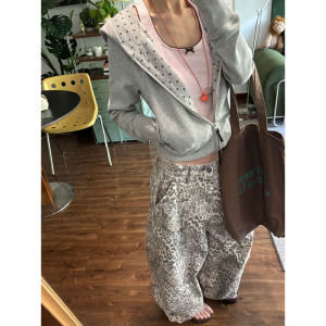 Loose Wide Leg Pants Womens Loose Print Leopard Pattern High Waist Long Trousers Autumn Casual Floor-Length Pants