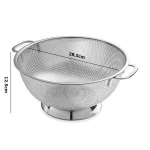 LMETJMA Large Stainless Steel Colander with Handle Kitchen Food Pasta Strainer Basket With Self-draining Solid Ring Base JT250