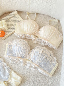 เสื้อชั้นในลูกไม้สไตล์ฝรั่งเศสสำหรับผู้หญิง ไร้สาย ไร้โครง ป้องกันการลื่นไหล เซ็ตชุดชั้นในแบบเกาะอก ช่วยกระชับหน้าอก
