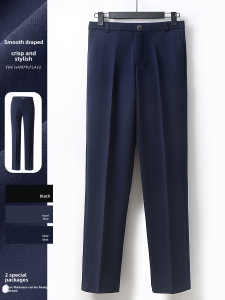 Professional Womens Straight Leg Work Pants mid Waist Trousers Dark Blue Suit Pants Spring Summer Fashion OL Style