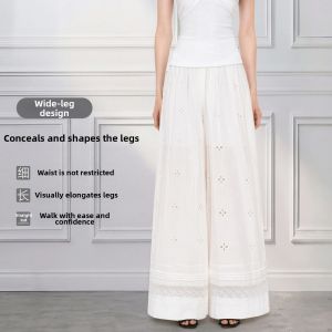 LIDIA | White Loose Lace Crochet High Waist UV Protection Wide Leg Skirted Pants