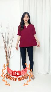 BJFashionWanita / Atasan Blouse Esya Polos Lengan Pedek Linen Premium Jumbo Bigsize Kancing Fashion