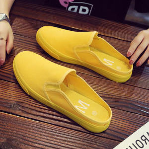 รองเท้าแตะผ้าใบฤดูใบไม้ผลิสำหรับทั้งชายและหญิง รองเท้าแตะแบบครึ่งตัวสวมสบาย สไตล์เกาหลี รองเท้าแตะแบบลำลองสำหรับคนขี้เกียจ รองเท้าแตะแบบไม่มีส้น
