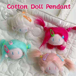 Kawaii Plush Doll Head Keychain Plush Keyring for Girl Handbag Party Cotton Doll Pendant