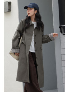 Khaki Green British Style Long Trench Coat