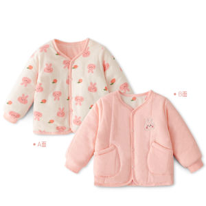 Double-Sided Wear Cotton-Padded Jacket for Boys Baby Cotton Inner Coat Autumn Winter Style Cartoon Print Thick round Neck Button-Up