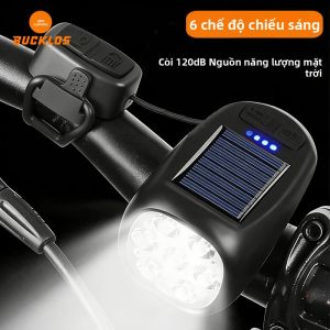 BUCKLOS | Đèn Năng Lượng Mặt Trời BUCKLOS 7 LED Cho Xe Đạp Có Còi Sạc Type-C 120DB Đèn Pha Trước Xe Đạp Đèn Chiếu Sáng An Toàn Khi Đạp Xe