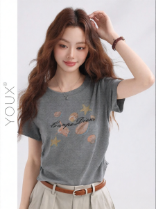 YOUXIANG | Áo Thun cổ tròn in hình hoạt hình thoải mái