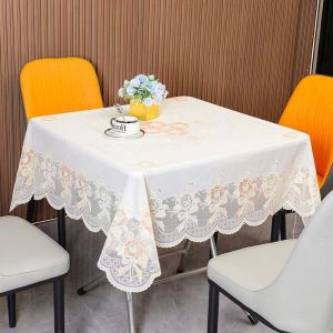 Waterproof Square Tablecloth European Style PVC Material No-Wash Dining Table Cover for Mahjong Table Floral Pattern Home Decor