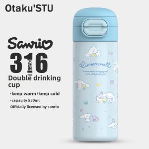 Hellokitty Cartoon Insulated Water Bottle Portable Straw Cup High Aesthetic Value for Girls Children Stainless Steel Inner Tank