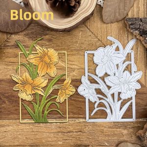 Khuôn Cắt Kim Loại Hình Vuông Lily Hoa Đẹp Trang Trí Dập Nổi Cho Sổ Lưu Niệm Tấm Thép Carbon Mỏng Tương Thích