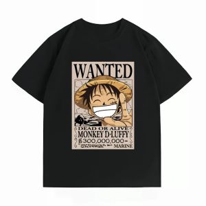 Bandai | Mens Kids Clothing New 100% Cotton Breathable Summer T-Shirt Bandai One Piece Luffy Wanted Print Casual Streetwear Mens Tops