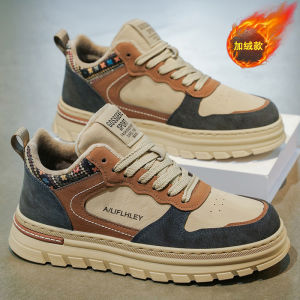 Thick Bottom Mens Shoes Winter Fleece Lined Thin Cotton Warm Work Casual Shoes Anti Slip Retro Style Leisure Shoes