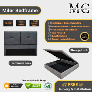 Mattress Concept Miler Storage Bedframe Pet Friendly Fabric/FauxLeather/Fabric All Size Available