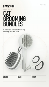 UPawsion Cat Grooming Essentials Bundle – Nail Clipper Comb & Bathing Brush