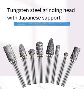 8pcs tungsten steel tungsten carbide rotary files set handle 6mm high hardness double groove grinding head deburring bumps