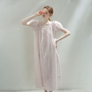 XEXZ | Pure Cotton Lace Sleepwear Womens Summer New Style Combed Floral Print Long Dress Nightgown Sweet French Girl Style Sleepwear