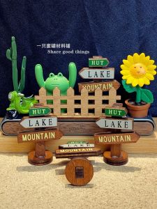 Garden Gnome Sunflower Potted Plant Road Sign Cactus Fence Accessories Miniature Landscape DIY Parking Sign Jewelry Decorations