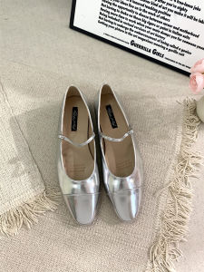 Giày Bốt Cao Gót Phong Cách Thường Ngày Màu Bạc Mũi Lợn Thời Trang Mới Cho Nữ Mùa Hè 2025 Giày Đế Bằng Hở Mũi Giày Cao Gót Đơn Mary Jane