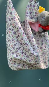 กระเป๋าผ้า ลายชบา สีม่วงแก่