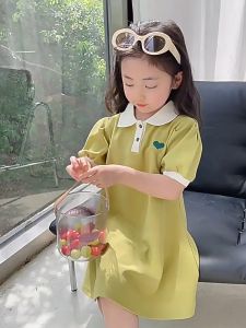 27KIDS Váy cho bé gái cô gái ve áo đầm mùa hè cô gái phong cách mới Hàn Quốc đầm chữ A ngắn tay áo đầm bé gái đầm công chúa váy bé gái mùa hè