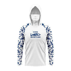 Mens White Ship Anchor Fishing Hoodie Sun Protection UPF50 with Mask Angling Hunting Camping T-Shirt Ropa Pesca