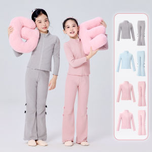 Girls Ballet Outfits with Ruffle Hem Warm Suit Sets for Girls Ballet Coat and Pants Ballet Jacket Kids Dance Top and Flare Pants